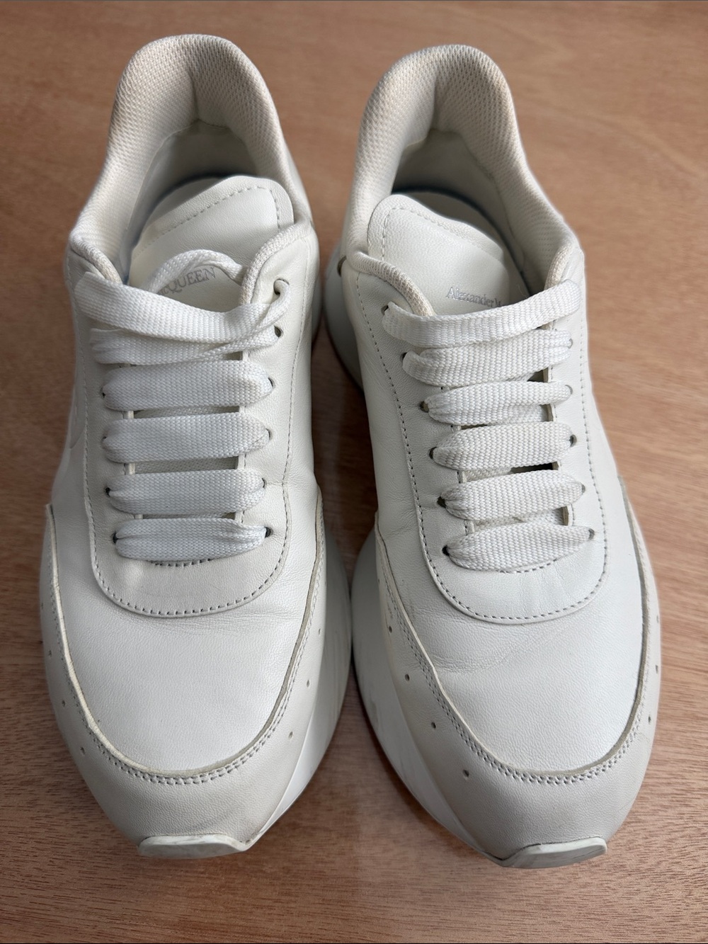 Alexander McQueen Cream-White Leather Low-Top Athletic Sneakers